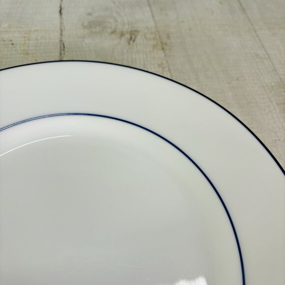 Crate & Barrel CBL141 BLUE LINE White Porcelain Blue Verge 8" Salad Plates Set 4 - Picture 15 of 16